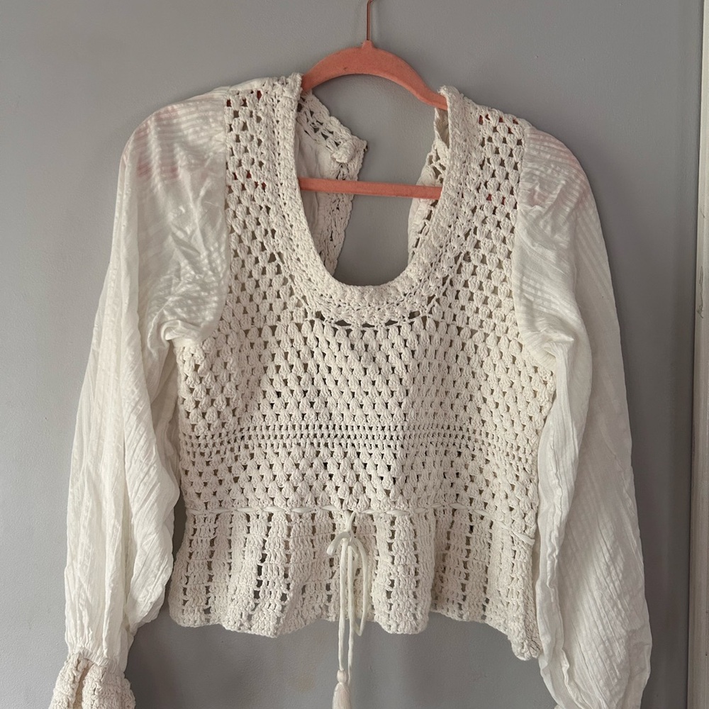 Free People White Crochet Women's Top